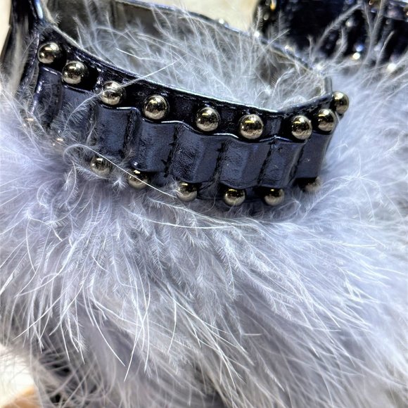 * Cape Robbin Metallic Blue T trap High Heel Shoes with Feather Accents - Picture 6 of 11